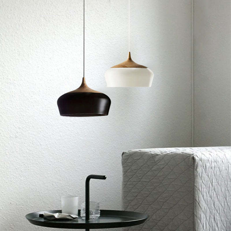 Nazifa Ronde LED Hanglampen Zwart Wit Metaal Hout Eetkamer Slaapkamer