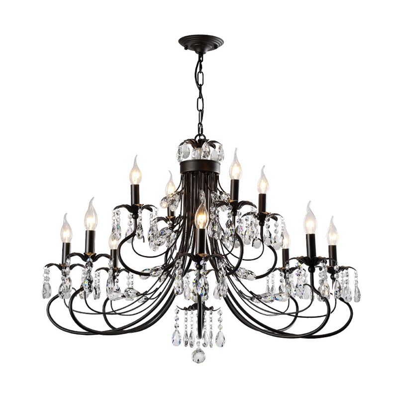 SilvaRetro Design Luxe LED Kroonluchter Zwart Kristal Woonkamer