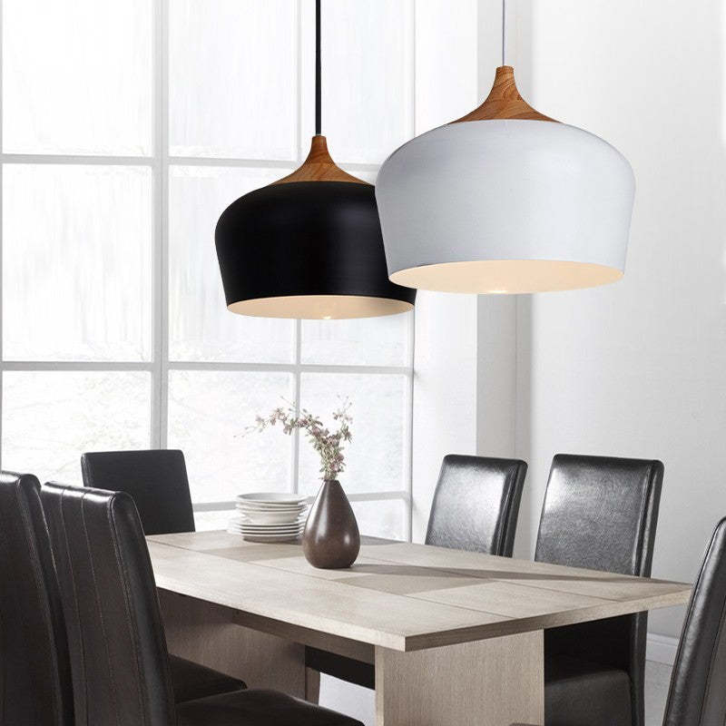 Nazifa Ronde LED Hanglampen Zwart Wit Metaal Hout Eetkamer Slaapkamer