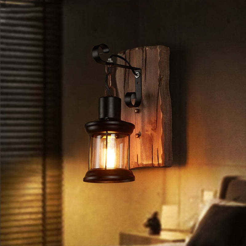 Alessio Retro Lantern LED Wandlampen Zwart Bronze Metaal Hout Slaapkamer