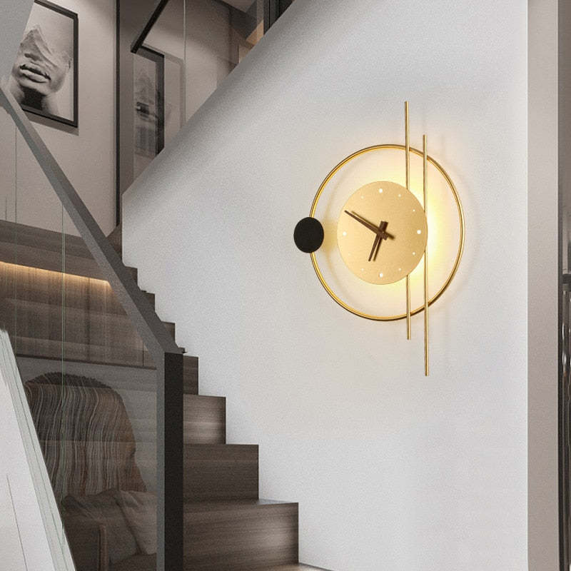 Nielsen Moderne Klok LED Wandlamp Zwart/Goud Metaal/Acryl Slaap/Eet/Woonkamer