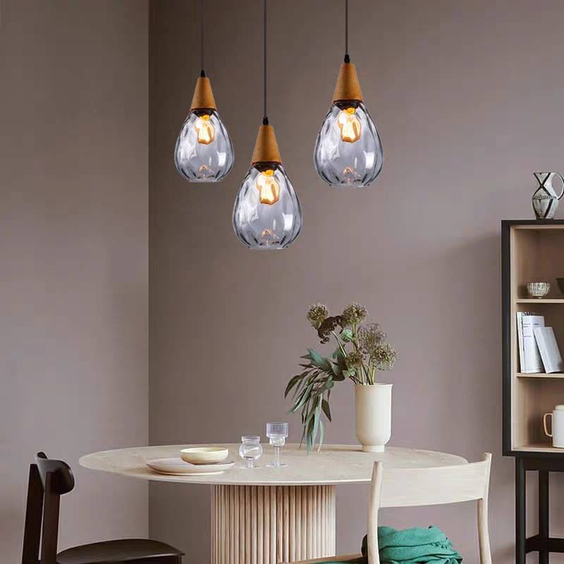 Avi Vintage Teardrop Hanglamp, Bar/Kitcheneiland, Glas/Hout