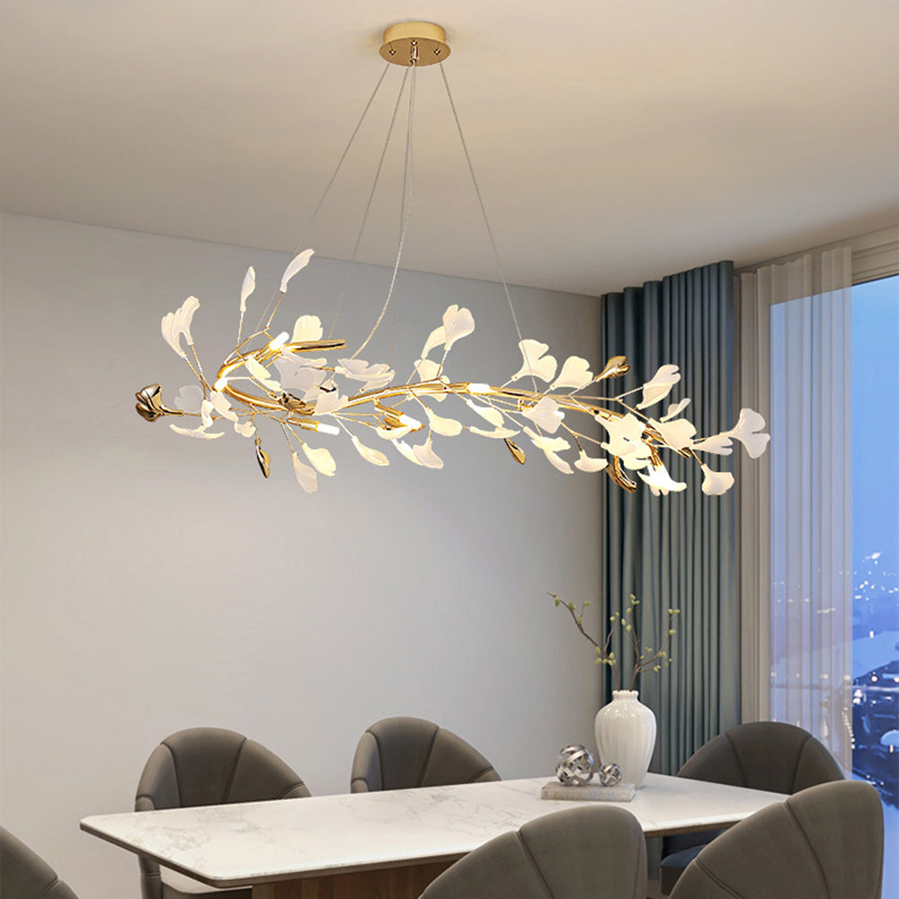 Olivia Design Ginkgoblad LED Hanglamp Goud/Wit Metaal/Keramisch Slaap/Eet/Woonkamer