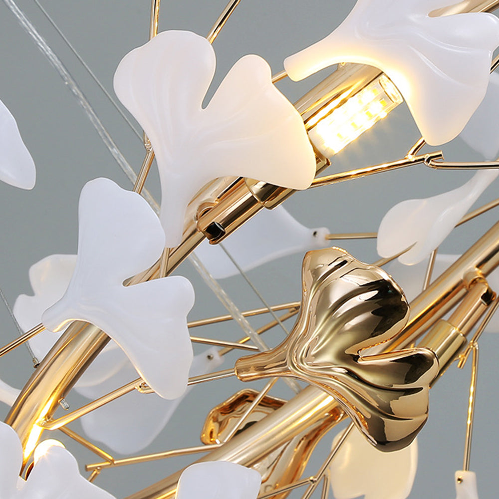 Olivia Design Ginkgoblad LED Hanglamp Goud/Wit Metaal/Keramisch Slaap/Eet/Woonkamer