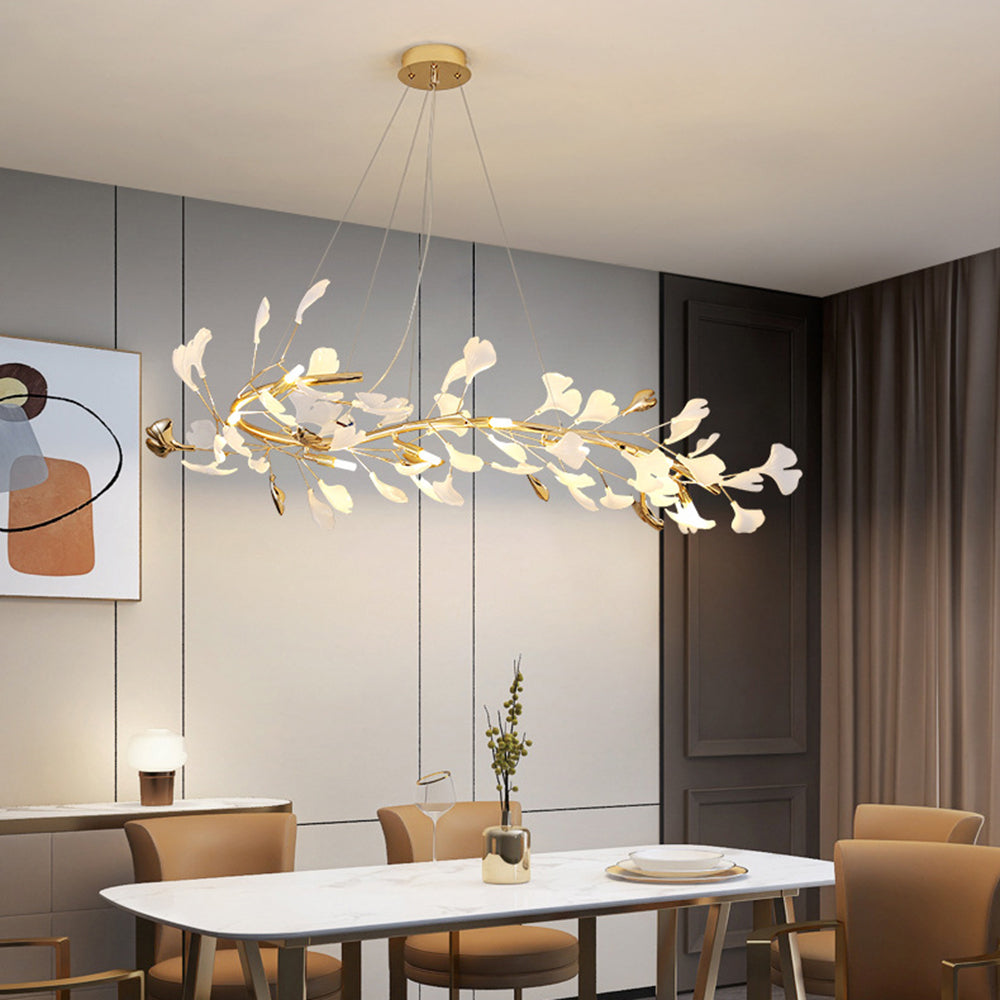 Olivia Design Ginkgoblad LED Hanglamp Goud/Wit Metaal/Keramisch Slaap/Eet/Woonkamer