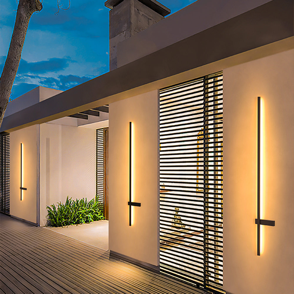 Edge Minimalist Duo-Linear Metal Outdoor Wall Lamp, Black