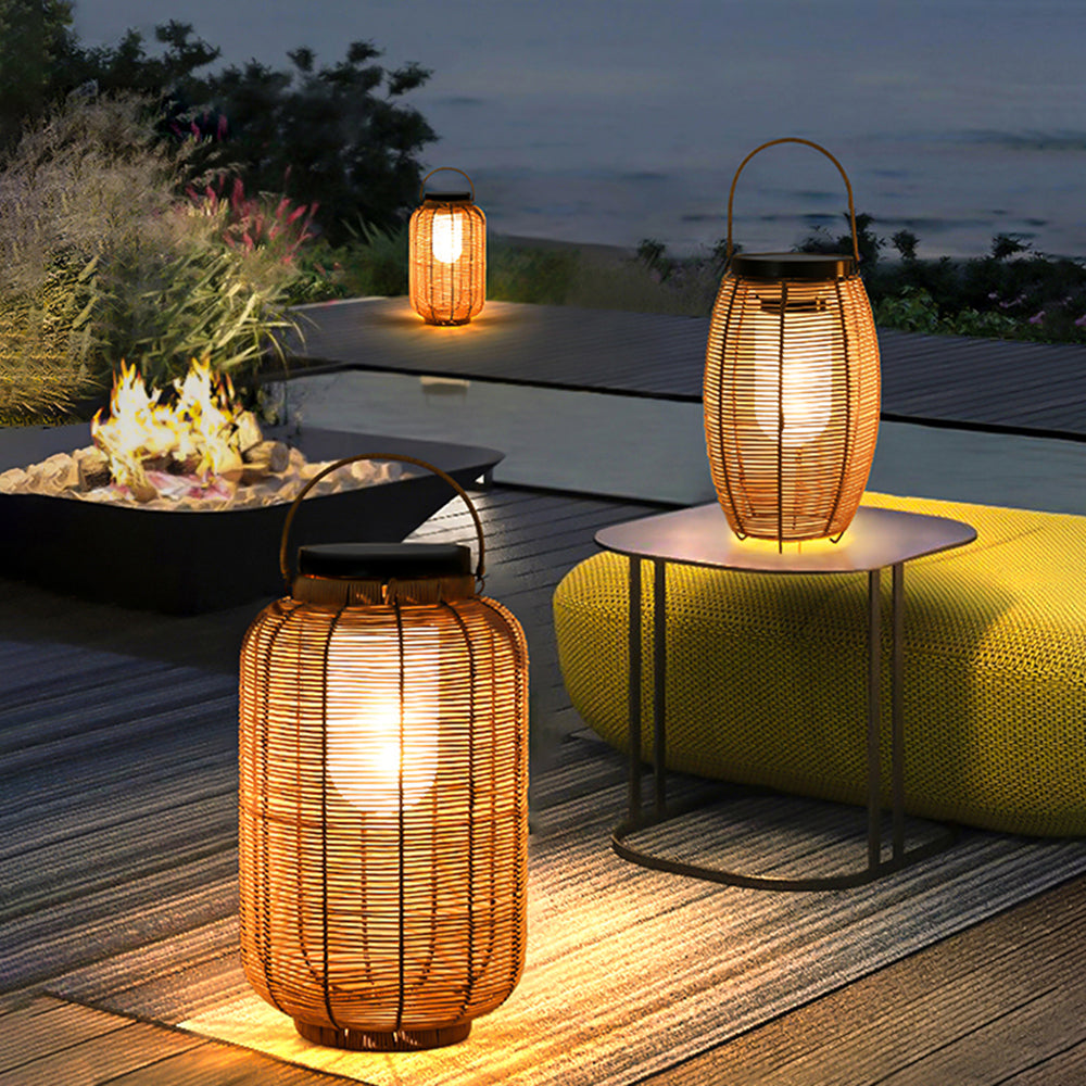 Ritta Retro LED Vloerlamp Hout Metaal/Rotan Tuin/Stoeprand/Balkon