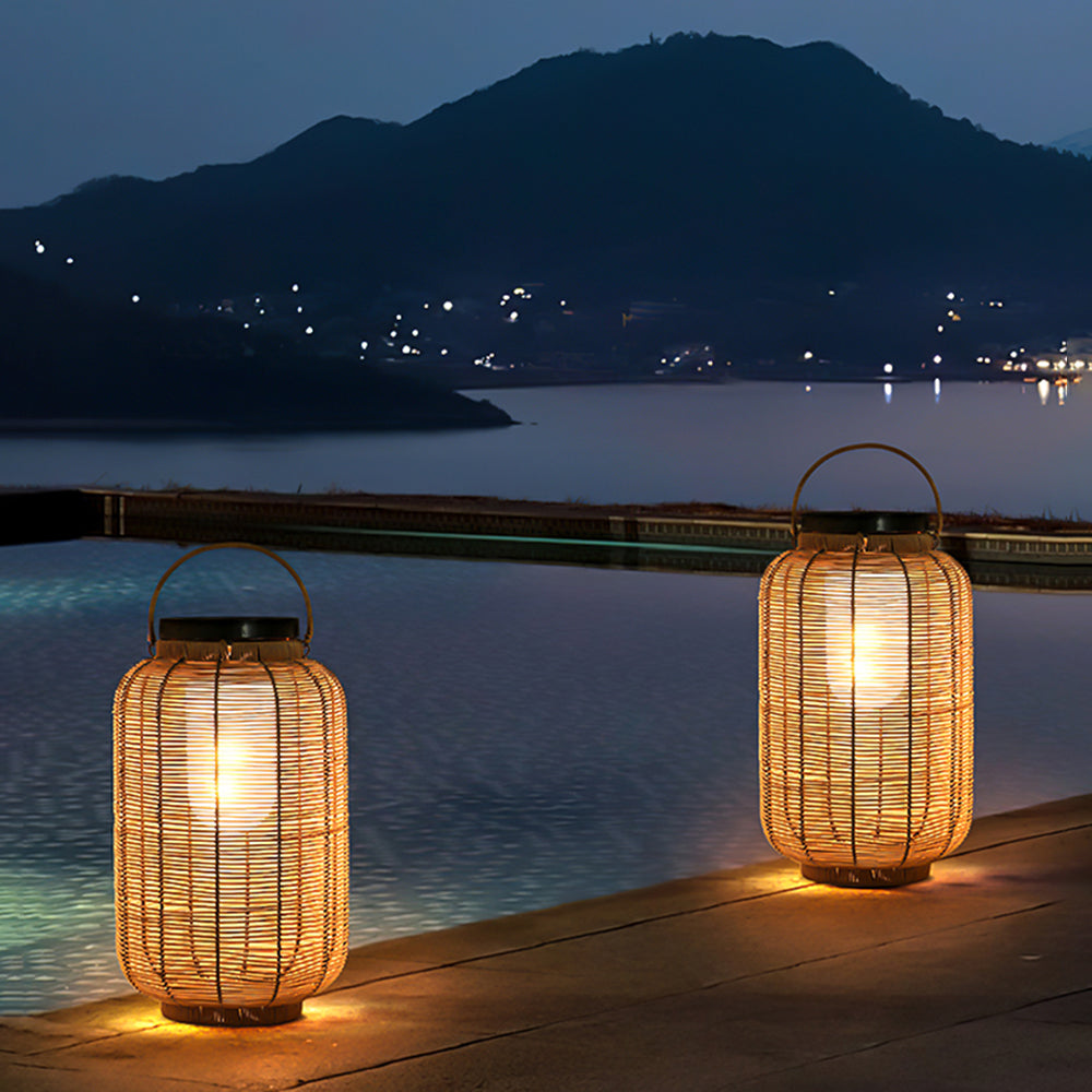 Ritta Retro LED Vloerlamp Hout Metaal/Rotan Tuin/Stoeprand/Balkon