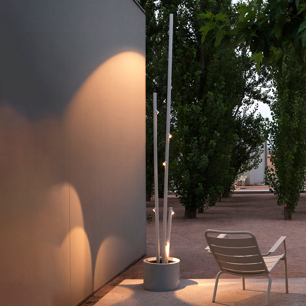 Edge Modern Bamboevorm LED Buiten Vloerlamp Grijs Wit Metaal Glas Tuin/Erf