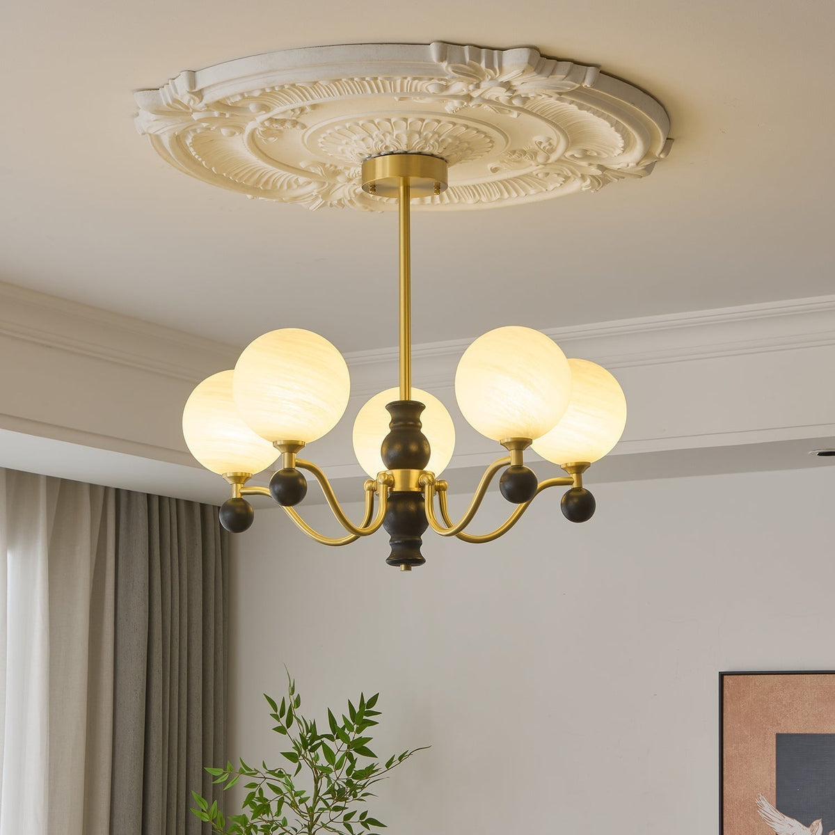 Ershaan sfeer elegantie vintage messing hout kroonluchter