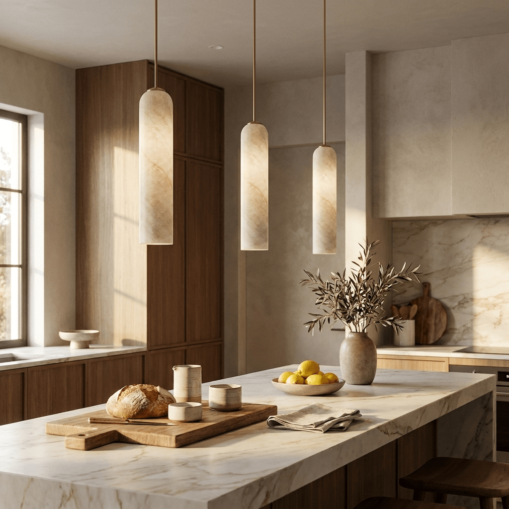 Hanglamp met cilindervormige kap van albast