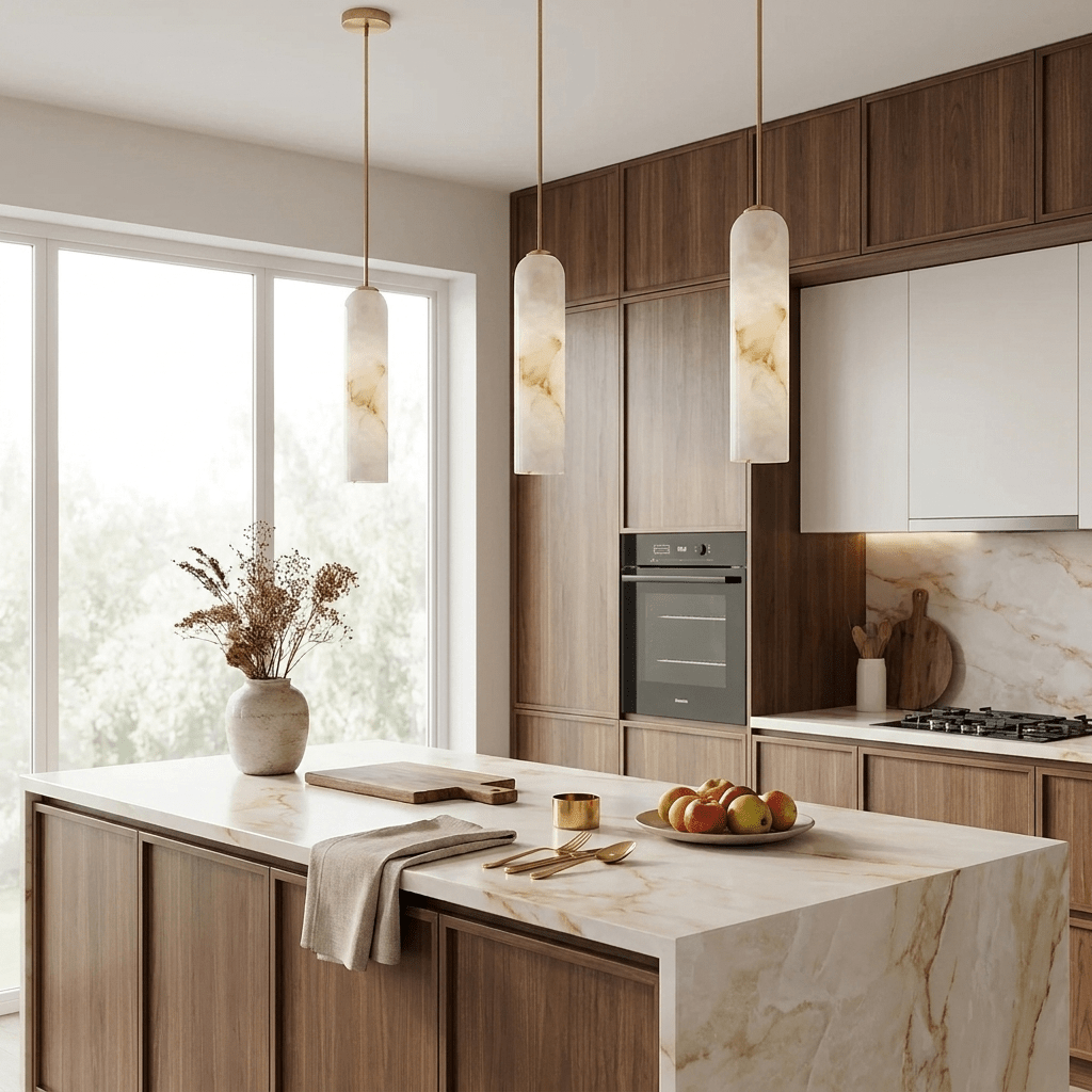 Hanglamp met cilindervormige kap van albast
