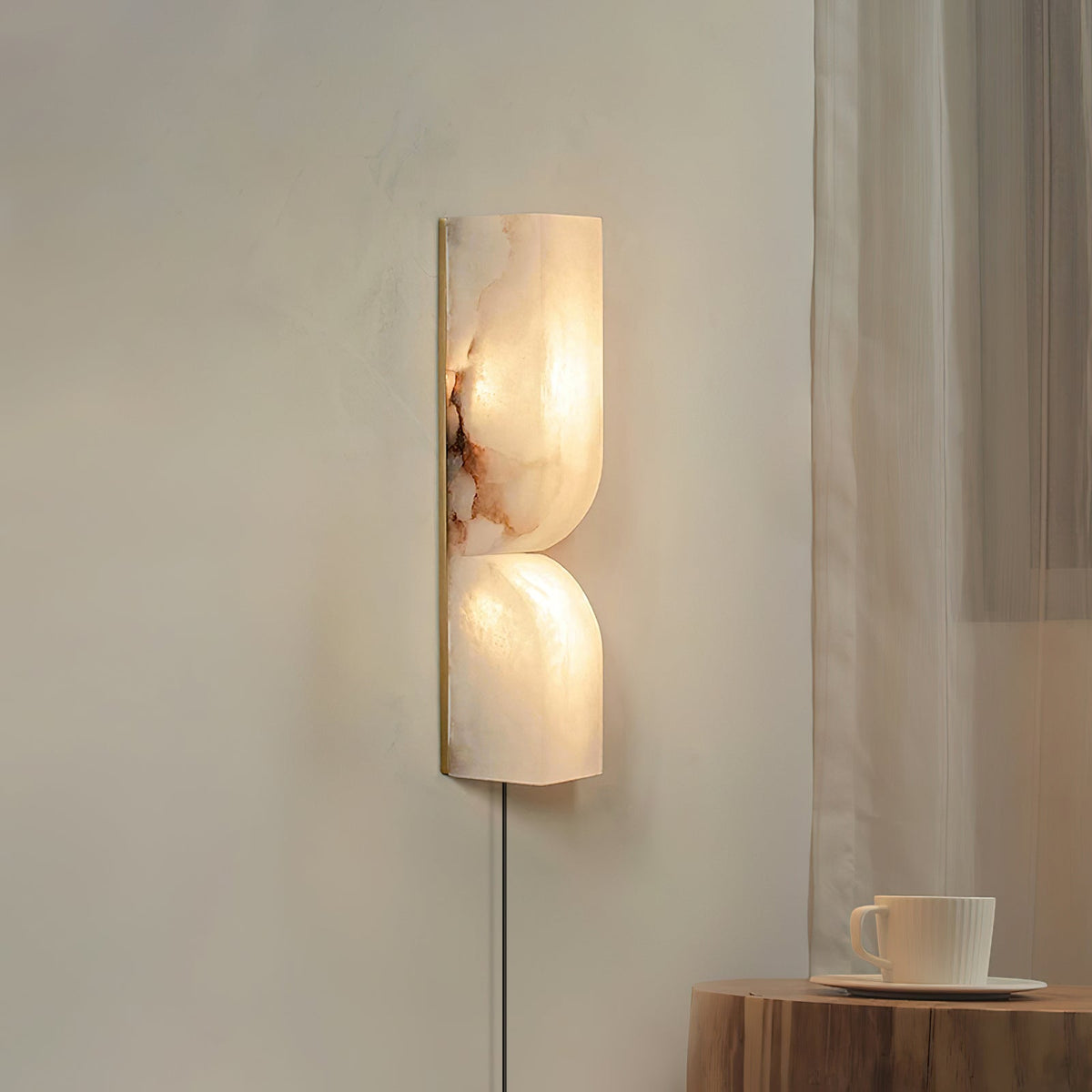 Lena Albast rechthoekige wandlamp met stekker