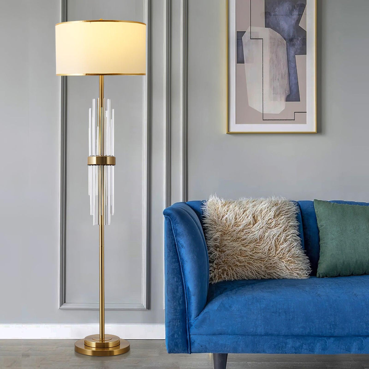Regalian eigentijdse vloerlamp van textiel in goudkleurige afwerking