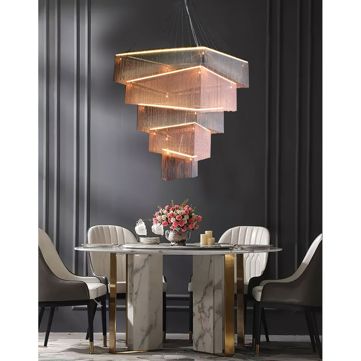Caeluvyn Postmoderne kroonluchter met ketting en tassel van metaal