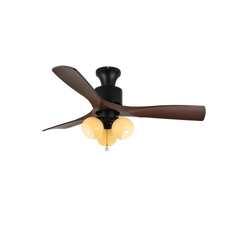 Elvuella Vintage plafondventilator met verlichting van glas en hout