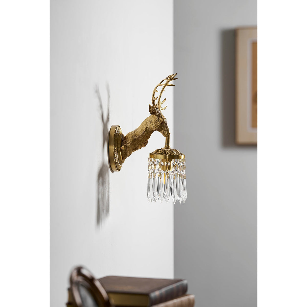 Antler kristallen wandlamp