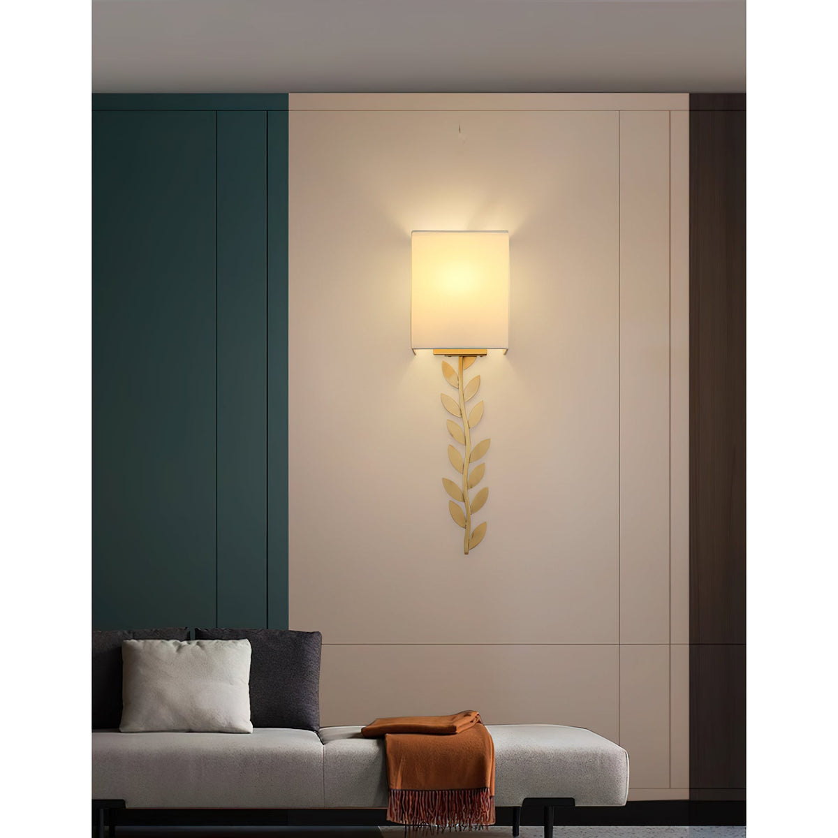 Plotuvyo Moderne minimalistische wandlamp met messing afwerking en stoffen kap