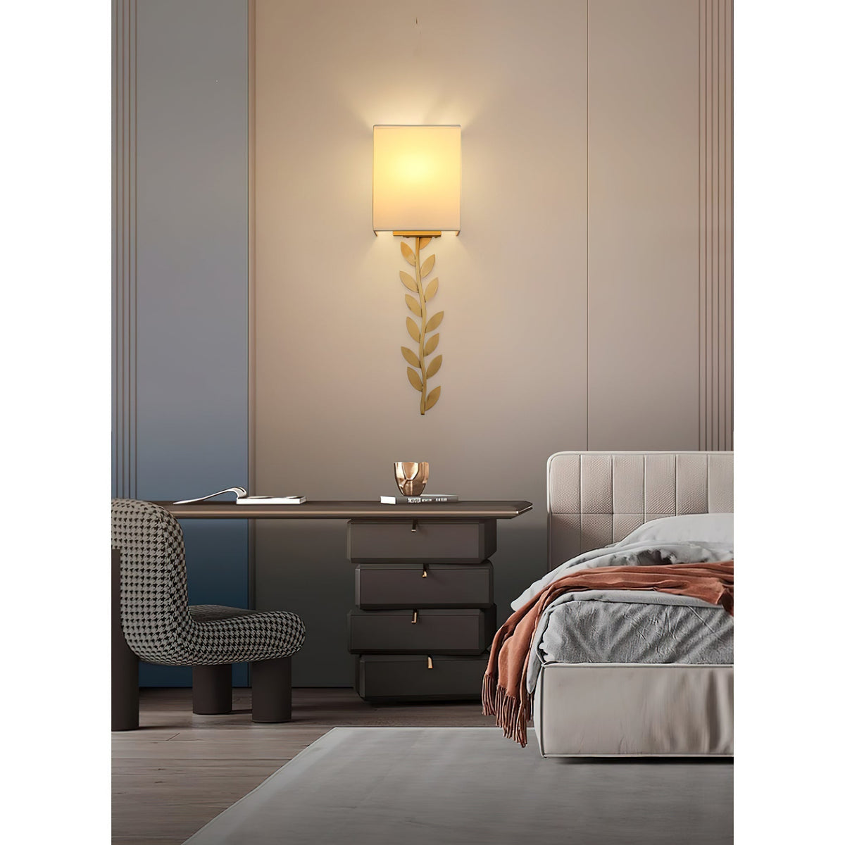 Plotuvyo Moderne minimalistische wandlamp met messing afwerking en stoffen kap