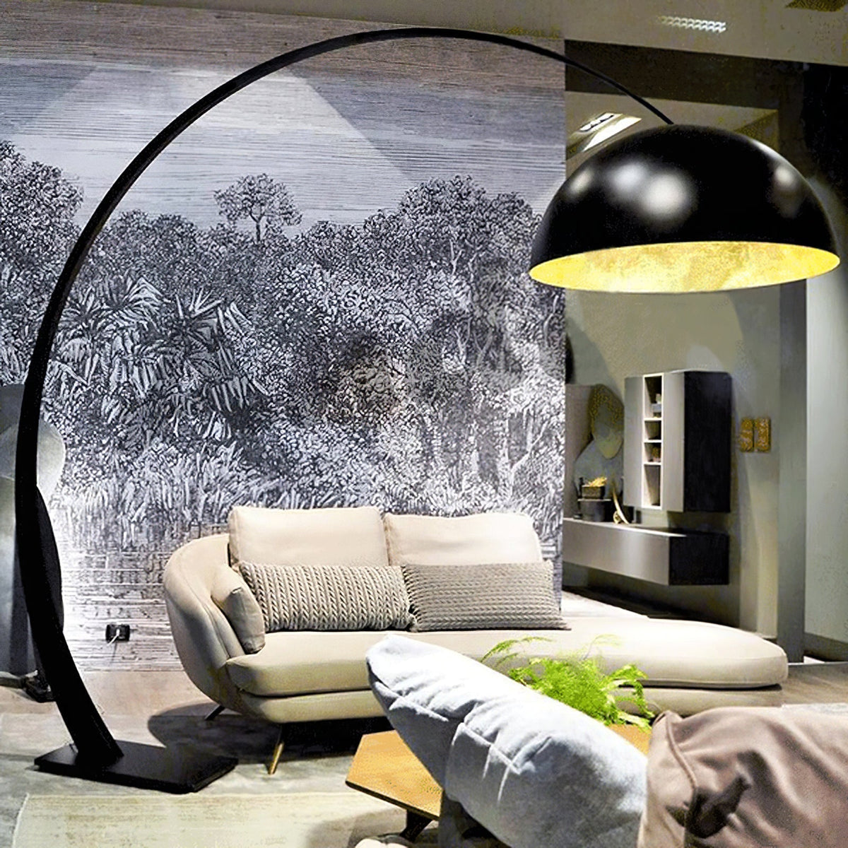 Cutalus gebogen vloerlamp in zwart