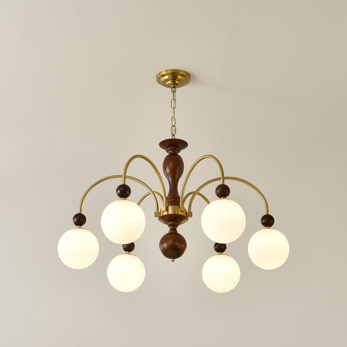 Sylenise hanglamp walnoot messing bollen vintage