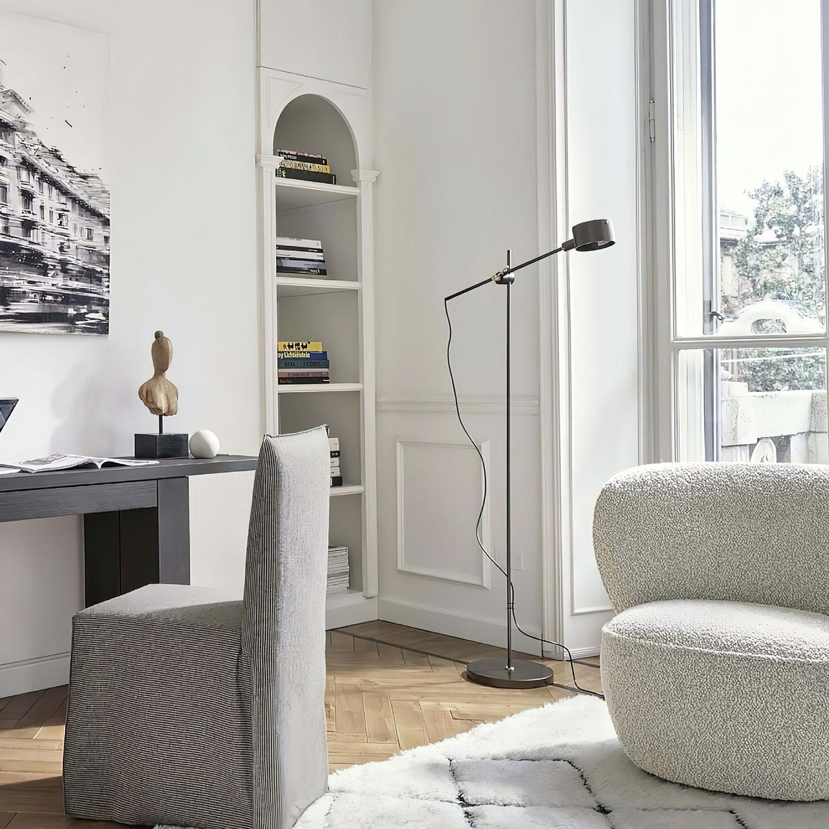 Arclen verstelbare vloerlamp met horizontale arm