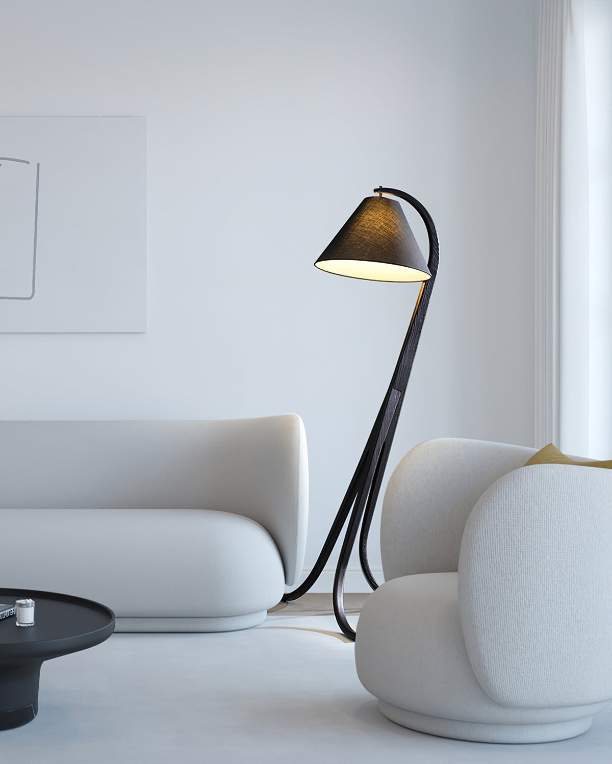 Udorila gebogen houten vloerlamp