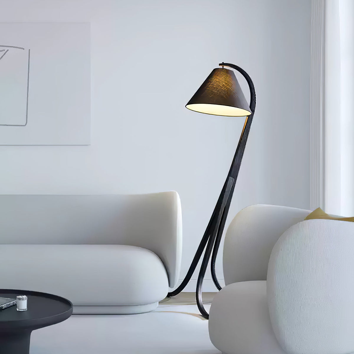 Udorila gebogen houten vloerlamp