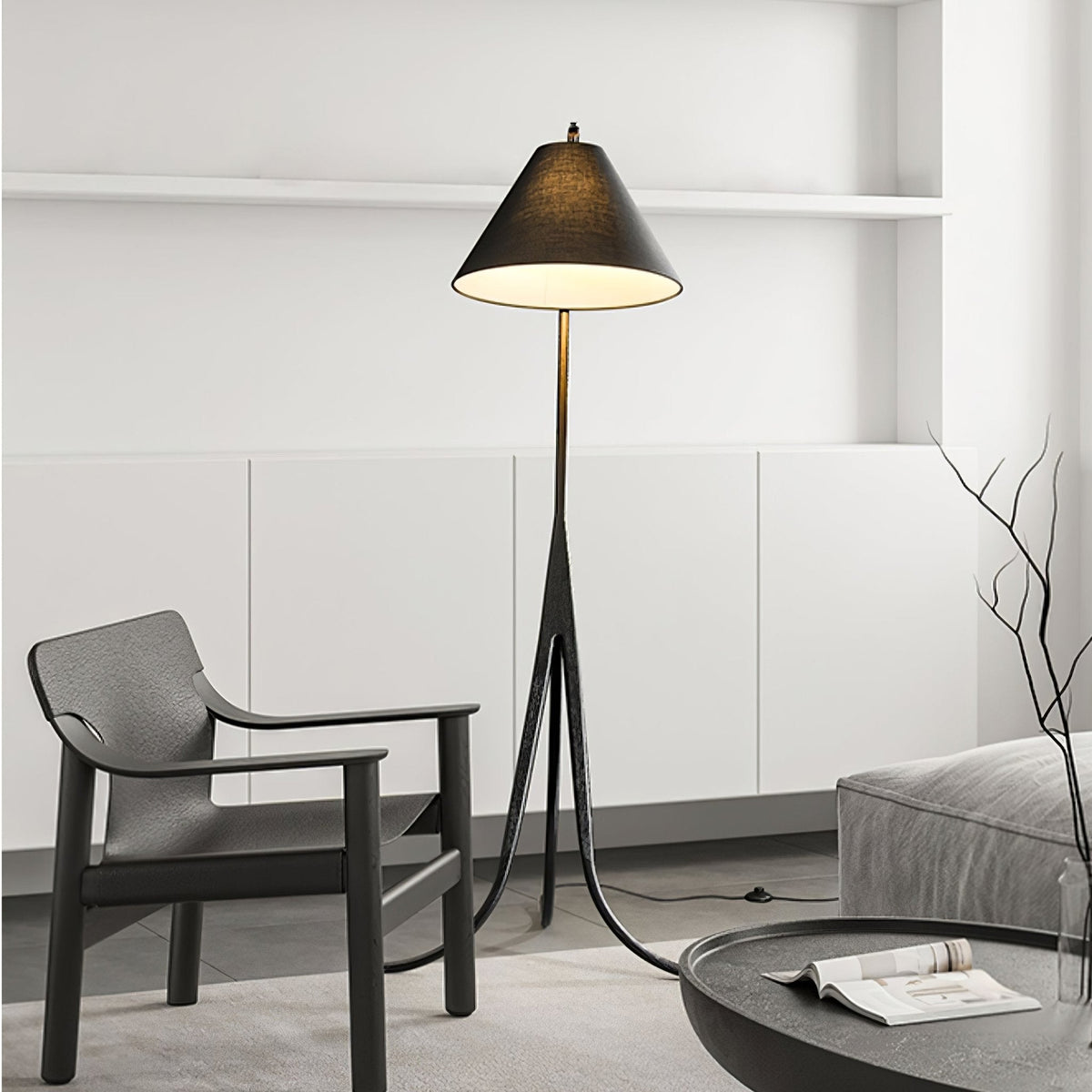 Udorila gebogen houten vloerlamp