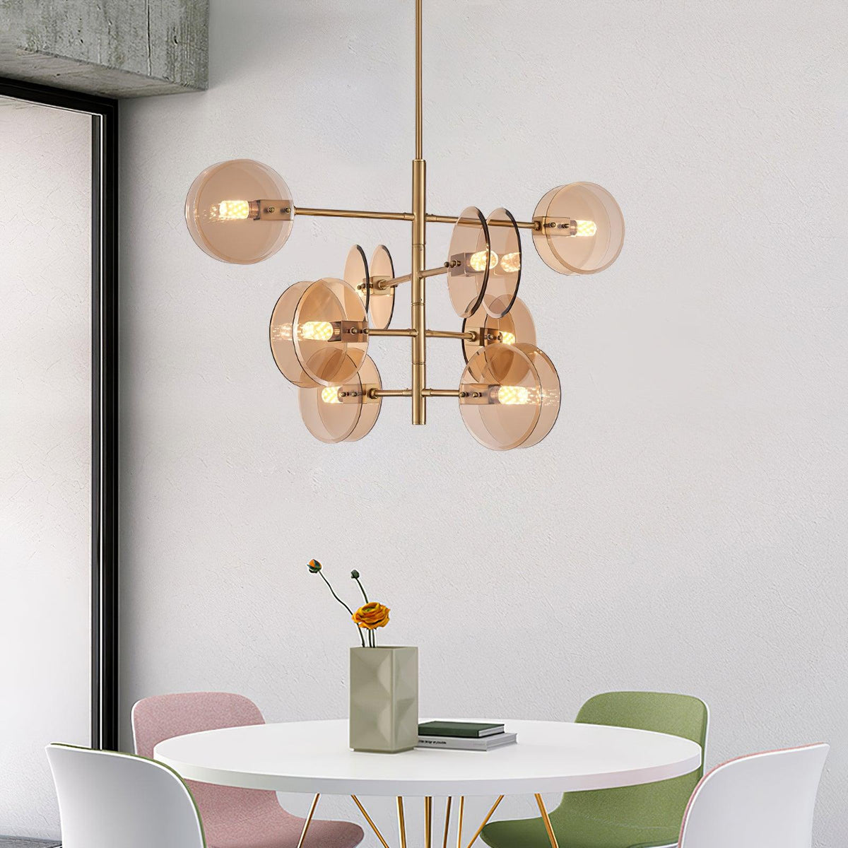 Celanine kroonluchter met rookglas en ronde lagen