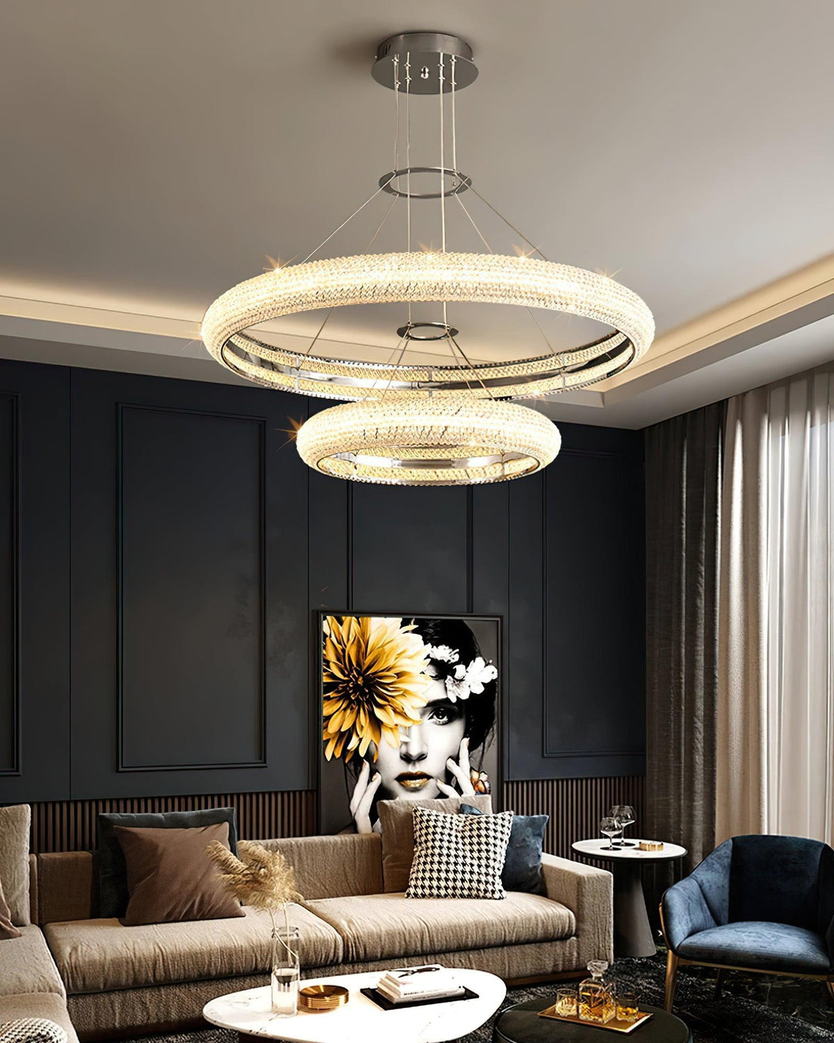Vazorora Moderne Kroonluchter met Kristalring in Minimalistisch Design