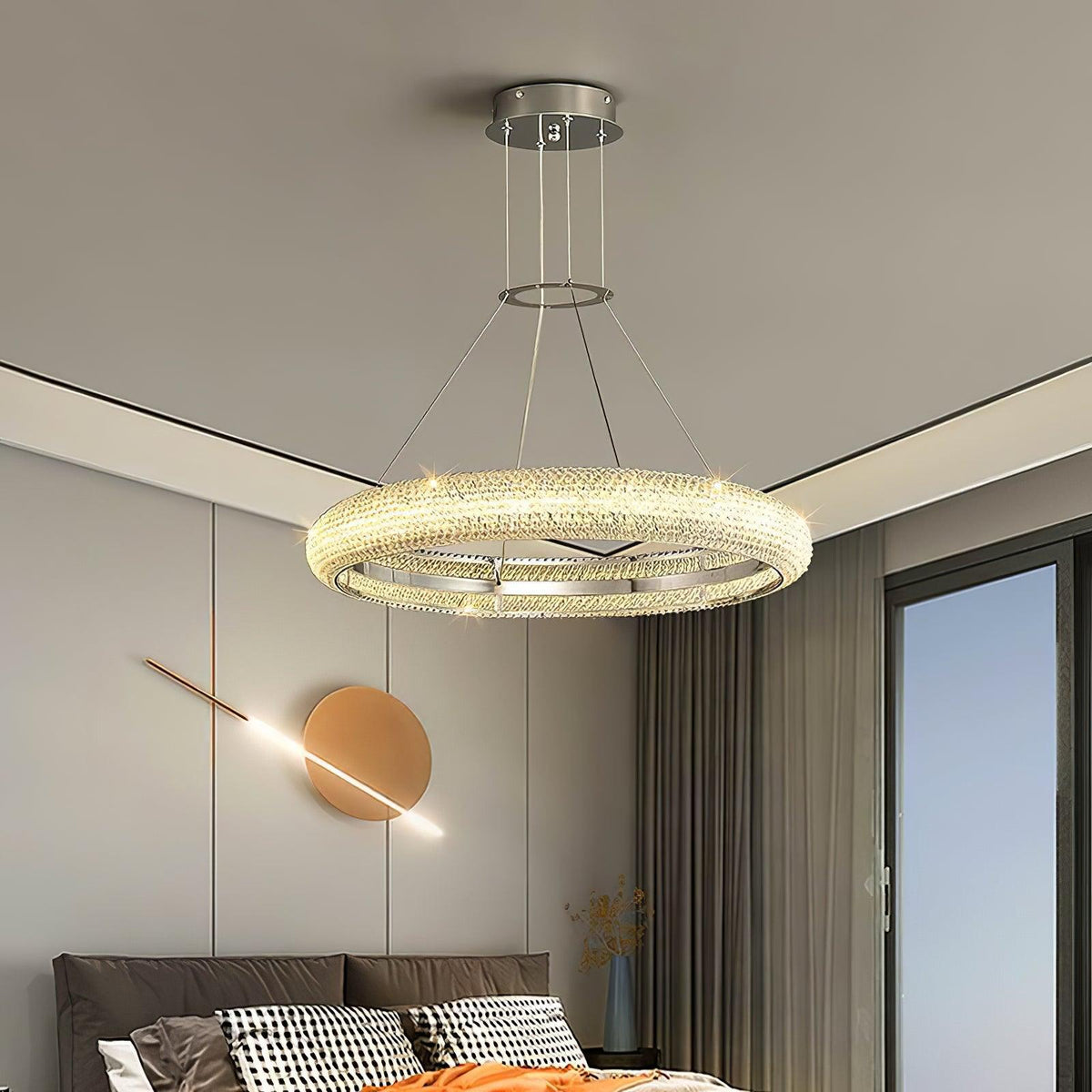 Vazorora Moderne Kroonluchter met Kristalring in Minimalistisch Design