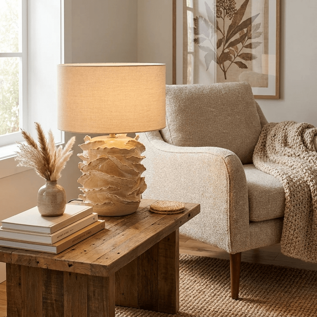 Rosalinde keramische tafellamp in beige