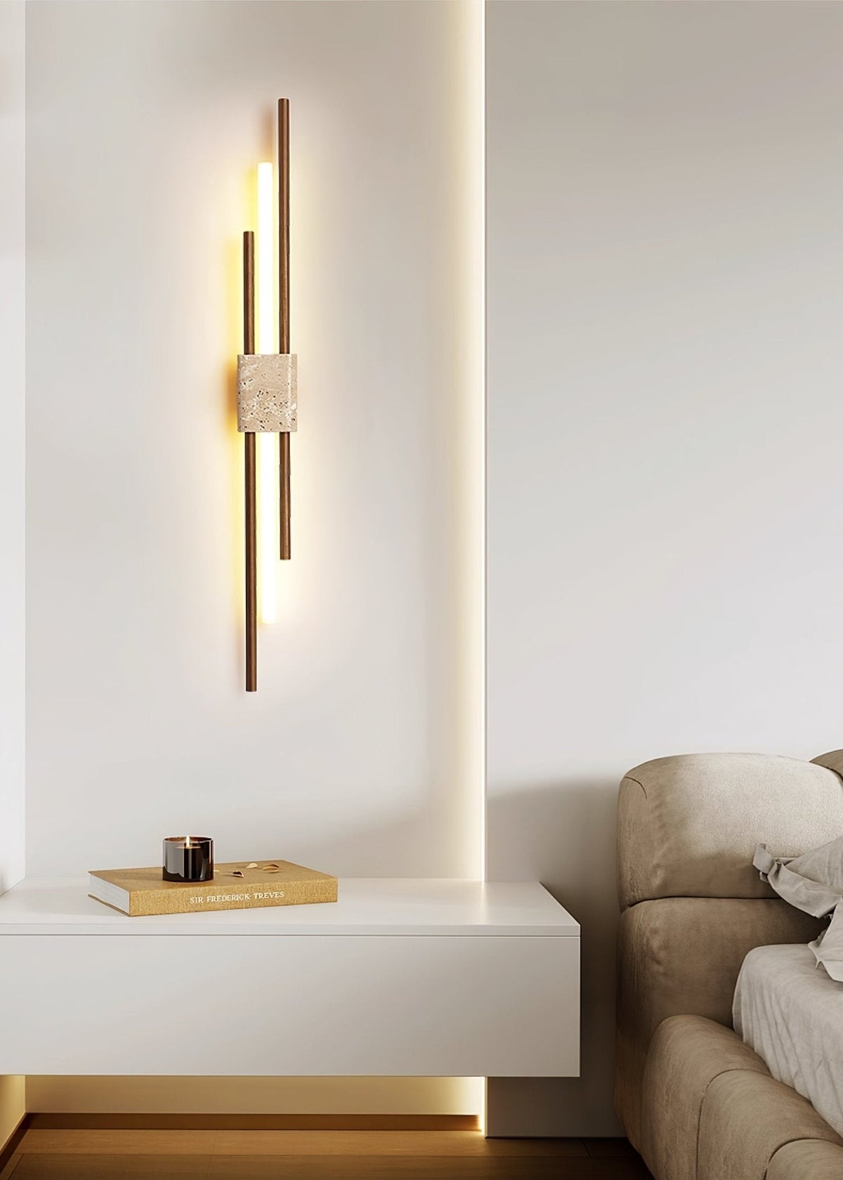 Eden Terra wandlamp in walnootkleur & geel travertin