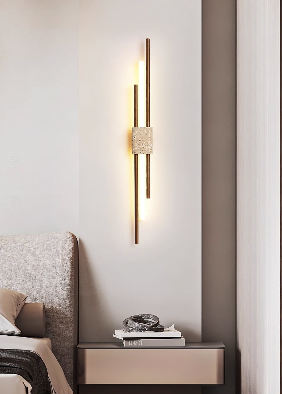 Eden Terra wandlamp in walnootkleur & geel travertin