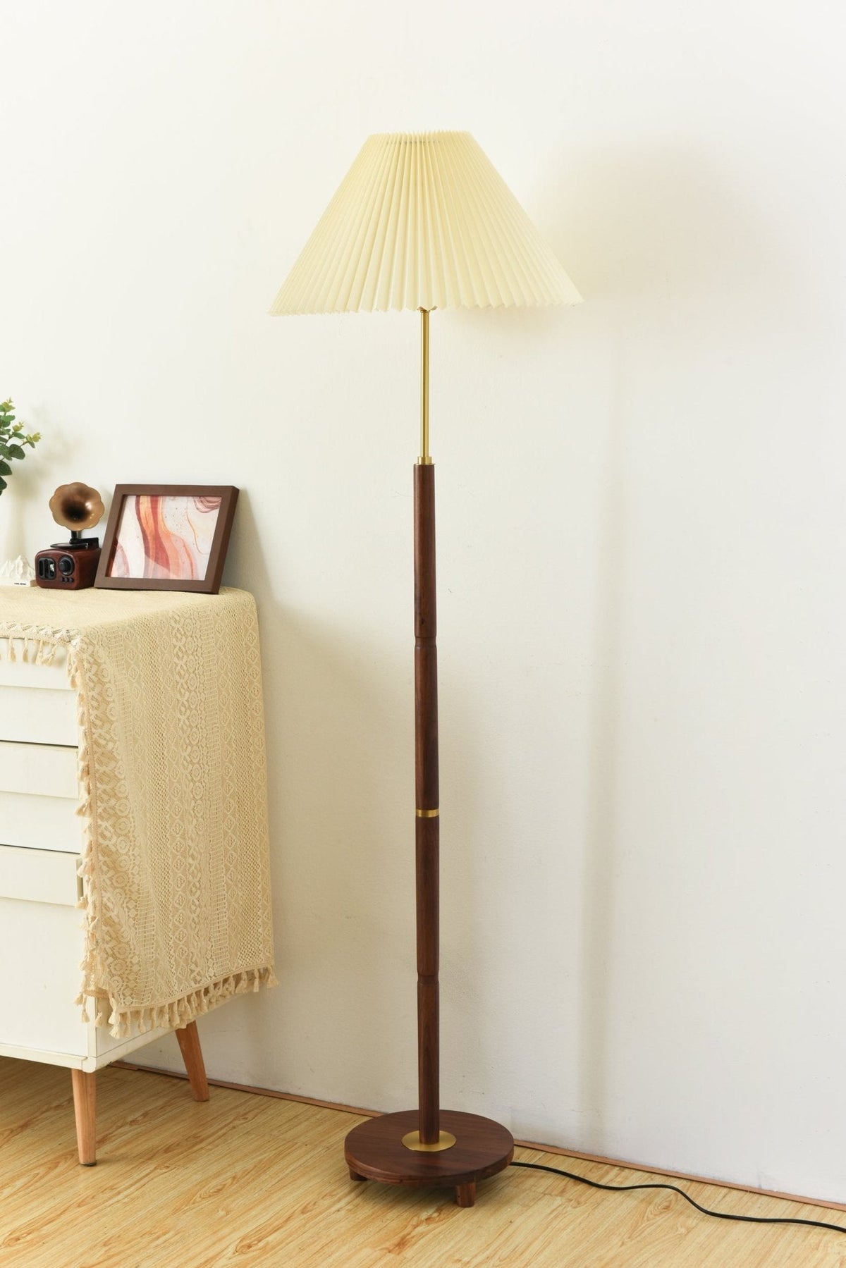 Haven Hout en Stoffen Vintage vloerlamp