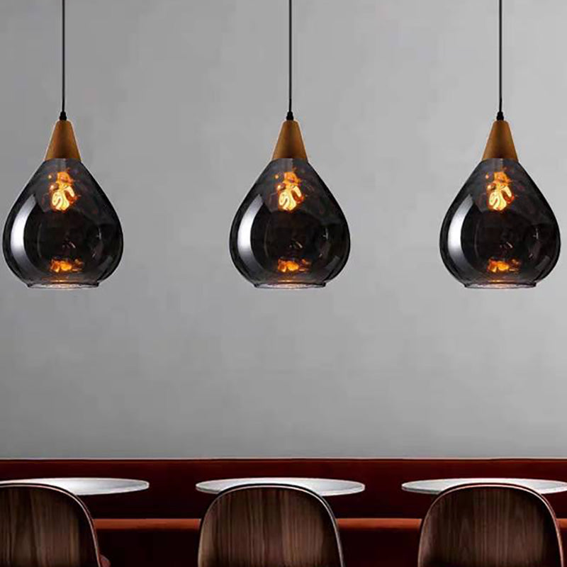 Avi Vintage Teardrop Hanglamp, Bar/Kitcheneiland, Glas/Hout