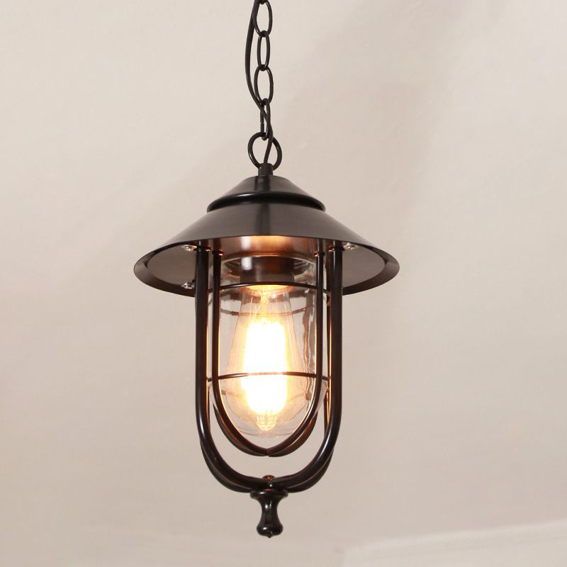 Alessio Retro Lantern Metal Pendant Light, Black/Bronze