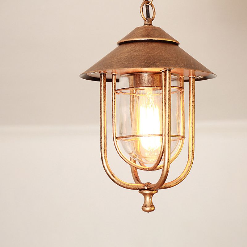 Alessio Retro Lantern Metal Pendant Light, Black/Bronze