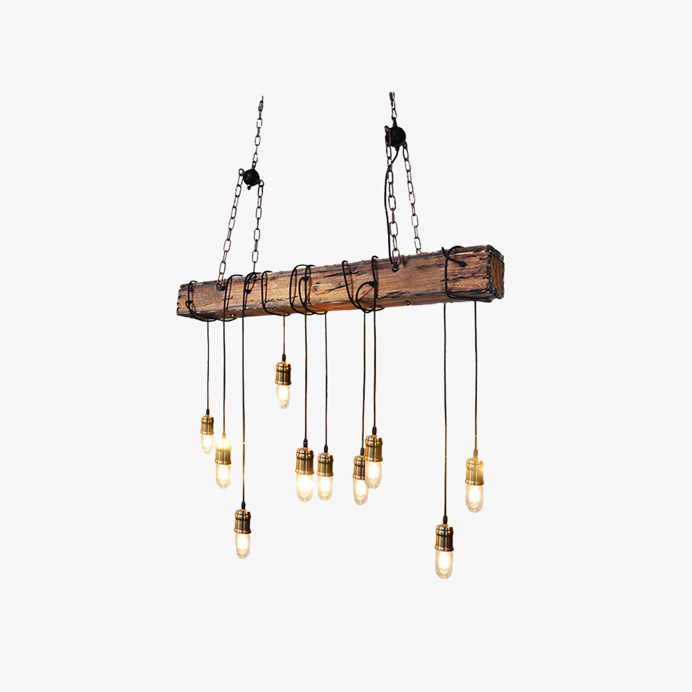 Austin Vintage Industriële Rechthoekige Houten Hanglamp, Hout/Zwart