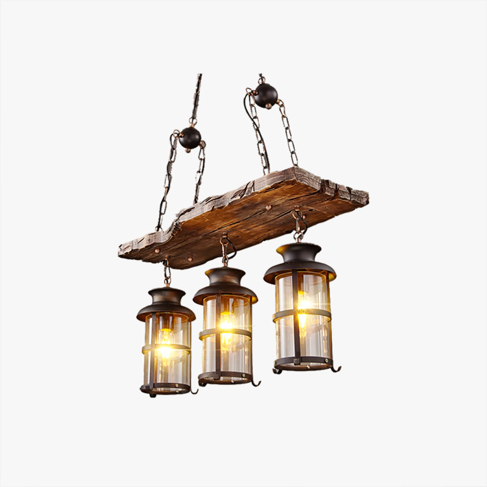 Austin Retro Design Hanglamp 3 Lantaarns Lineair Hout/Metaal, Kroonluchter, Woonk/Slaapkamer