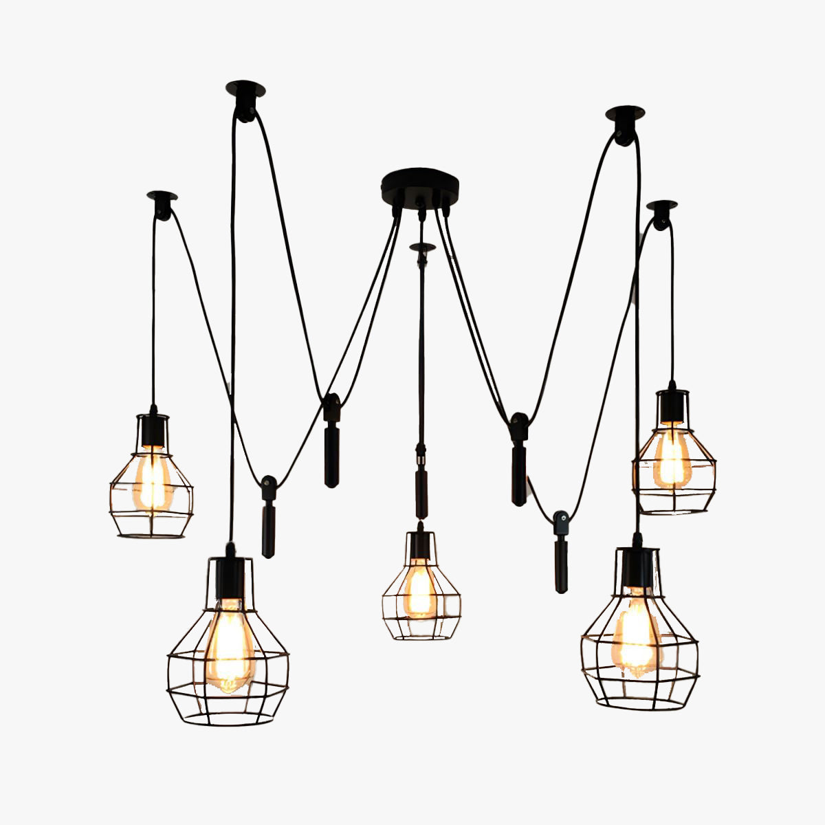 Alessio Industriële Hanglamp Met Metalen Kooi Led, Zwart Woonkamer Metaal