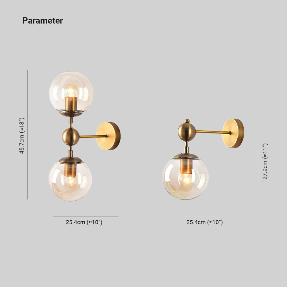 Valentina Moderne Bol LED Wandlamp Metaal/Glas Zwart/Goud Slaap/Woon/Badkamer