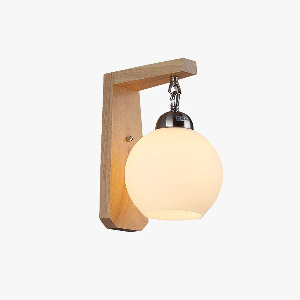 Ozawa Moderne Bol LED Wandlamp Metaal/Hout/Glas Beige Slaap/Woon/Badkamer
