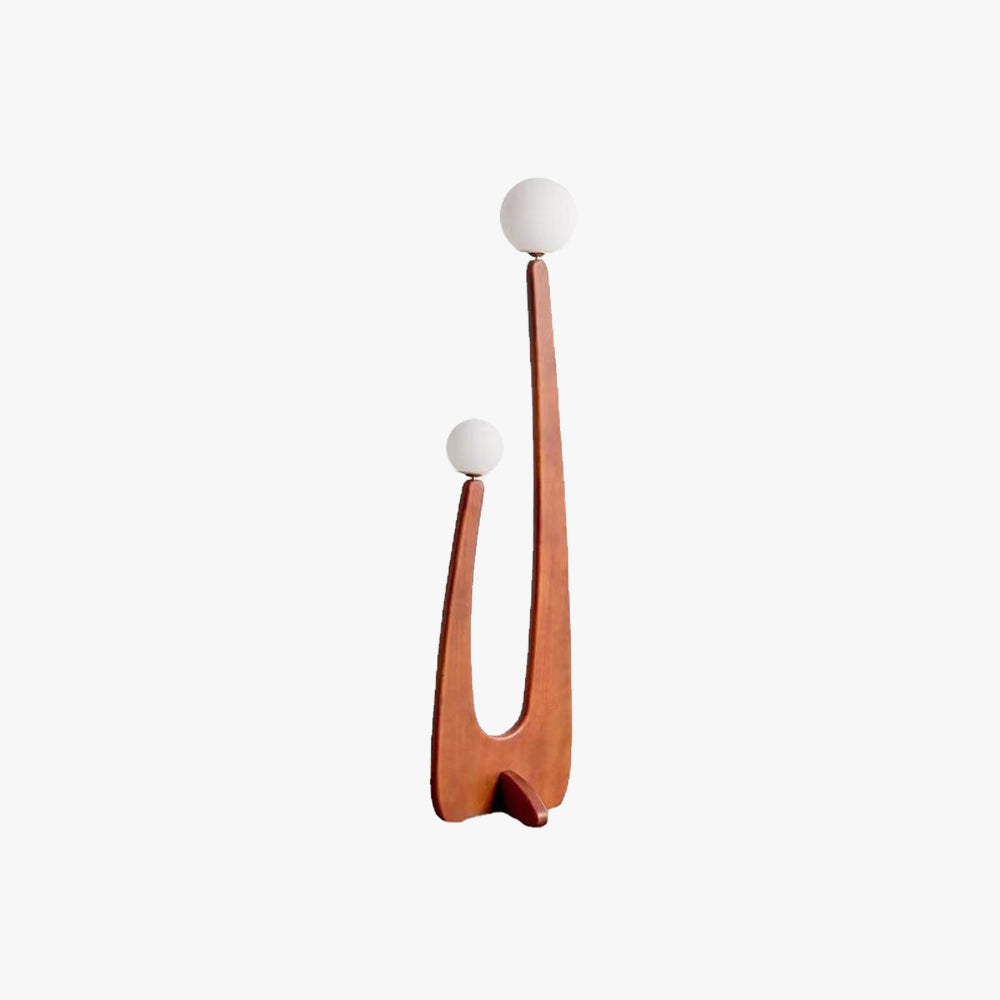 Avi Vintage Houten/Glazen Vloerlamp, 2 kops, Slaapk/Kinderk/Woonkamer