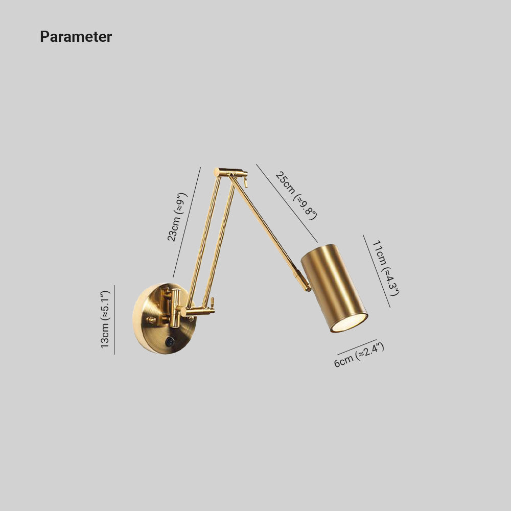 Freja Moderne Design Wandlamp Cilindrisch Verstelbare Lampstang Metaal Messing Slaapkamer/Woonkamer