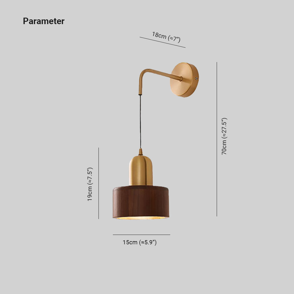 Ozawa Vintage Cilinder Wandlamp Hout/Metaal Goud Slaapkamer/Eetkamer/Woonkamer