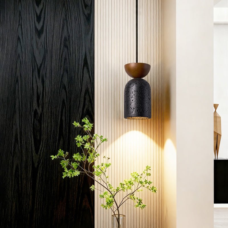 Iris hanglamp met zwarte travertin en donker walnoot