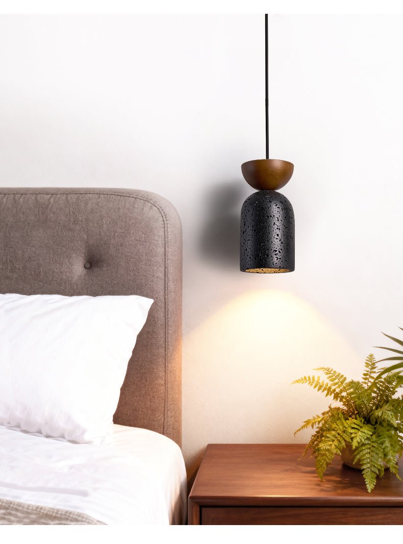 Iris hanglamp met zwarte travertin en donker walnoot