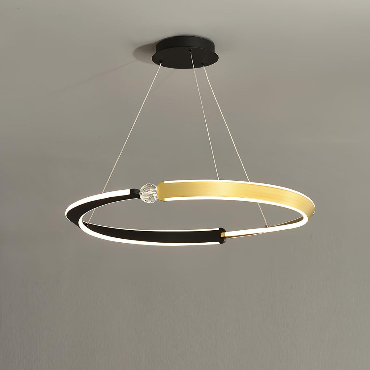 Elyerora kroonluchter kristal zwart goud LED ring modern voor eetkamer